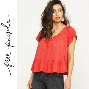 Free People Charlie Tee Camelia Red Peasant Boho
